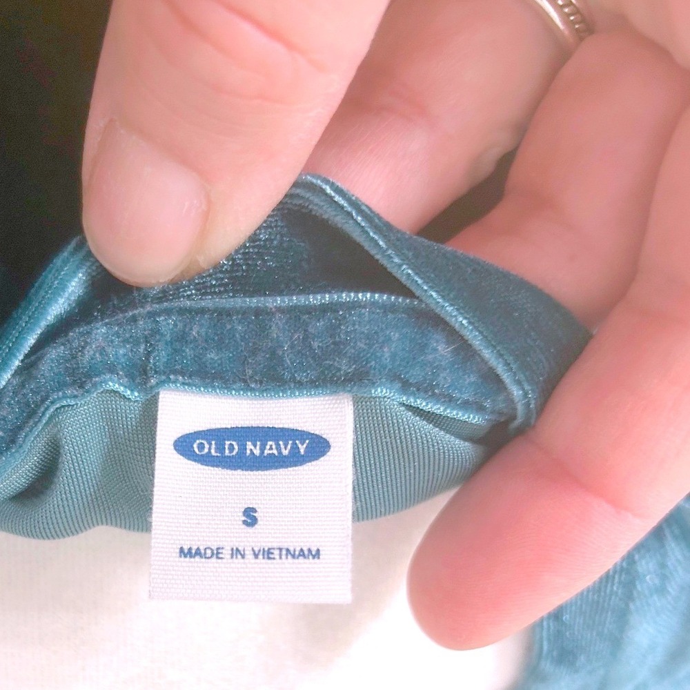 Old Navy T-Shirt Top Velvet Small Teal Green Luxe Casual Workwear - Picture 4 of 7